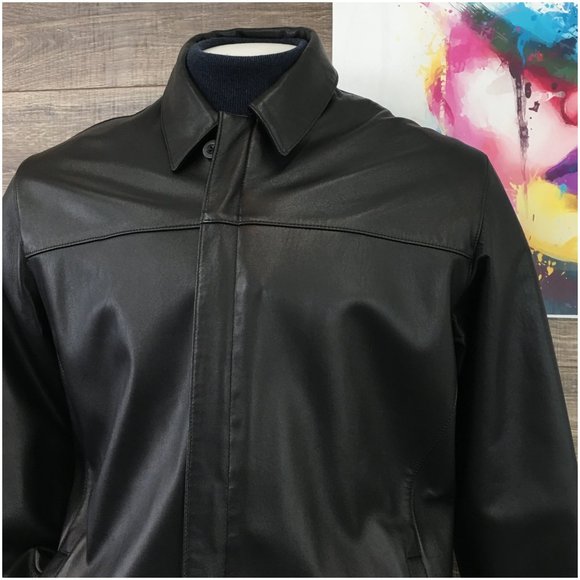 Missani Mens Leather Jacket‎ Reversible Cashmere Wool Black Zip Button Size M - Picture 2 of 14